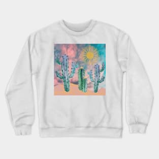 Abstract Cactus Scene - Pink Blue Crewneck Sweatshirt